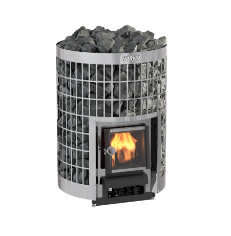 Harvia Cilindro 20 | Saunaofen Holz Komplettset mit BimSchV Stufe 2 - inkl. Schornsteinset nach Wahl & 120 kg Saunastein | 17 kW