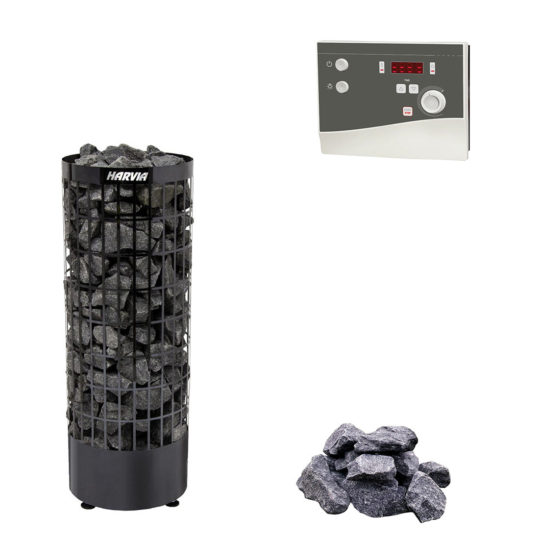 Harvia Cilindro E | Elektro Saunaofen Set mit sentiotec K4 Next Saunasteuerung + Saunasteine | 6,8 kW / 9 kW